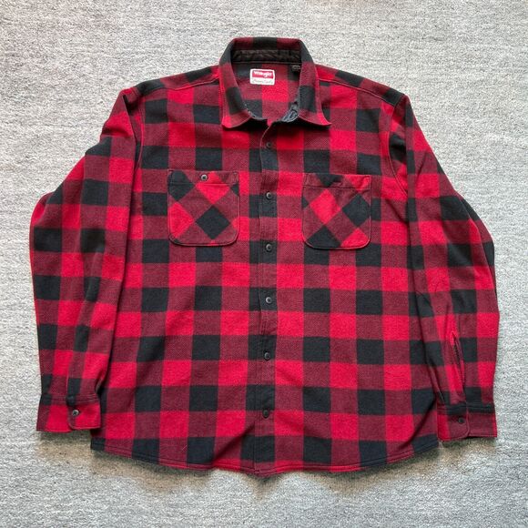 Wrangler Fleece Mens Shacket Shirt Jacket Red Buffalo Plaid Button Up Flannel XL - Picture 1 of 5